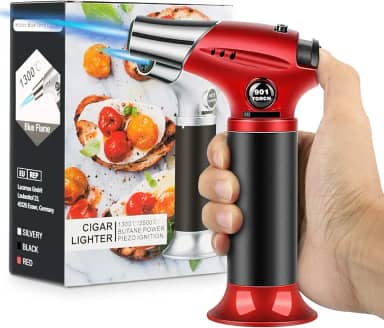 Maçarico de sopro, tocha profissional de cozinha com trava ajustável chama recarregável mini isqueiro para churrasco, assar, creme brulee, artesanato e solda (excluído gás butano)