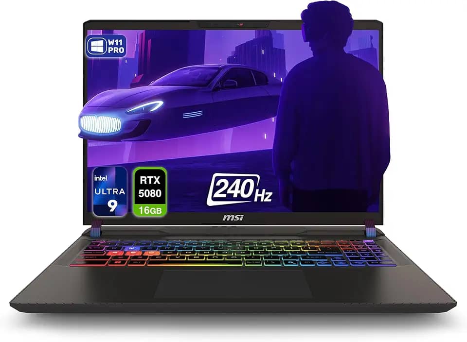 MSI Vector 16 HX AI Gaming Laptop, Intel Ultra 9-275HX, 64 GB DDR5 RAM, 4 TB PCIe SSD, 16 polegadas WQXGA (2560 x 1600) 240 Hz, Nvidia G-Force RTX 5080, teclado RGB de 24 zonas, W11 Pro, cinza cosmo
