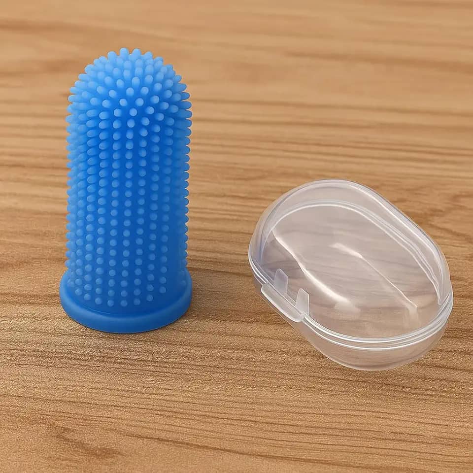 Escova de Dente Dedeira em Silicone para Cães e Gatos com Estojo, Higiene Bucal