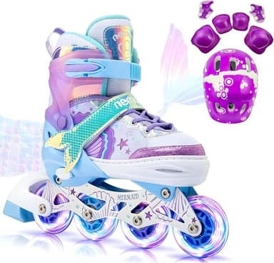 Patins Roller Inline 4 Rodas Skates Ajustavél com Roda Iluminada Jovens e Adultos, Para iniciantes, Uso Interno e Externo + Kit Completo com Capacete e Proteções