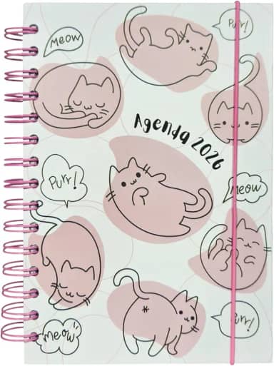 Agenda Diária 2026 Pets, 21x14cm, 168 Folhas, Capa Dura, Espiral, Estampa Cachorrinho e Gatinho (Modelo 7)