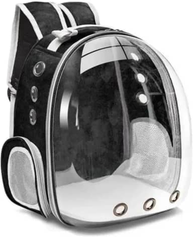 Kirk Mochila de Transporte Pet (Bolsa Astronauta) Visão Panorâmica, Ventilação 360°, Acrílico Transparente, para Cães e Gatos até 6kg, Alças Acolchoadas e Viagem Segura (Preto)