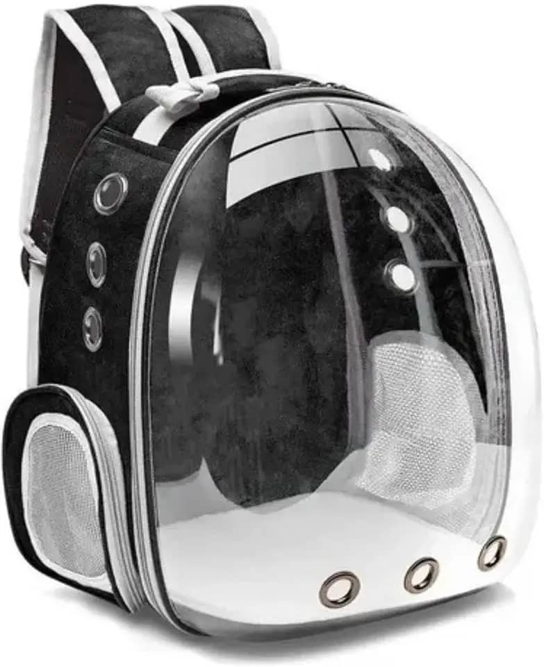 Kirk Mochila de Transporte Pet (Bolsa Astronauta) Visão Panorâmica, Ventilação 360°, Acrílico Transparente, para Cães e Gatos até 6kg, Alças Acolchoadas e Viagem Segura (Preto)