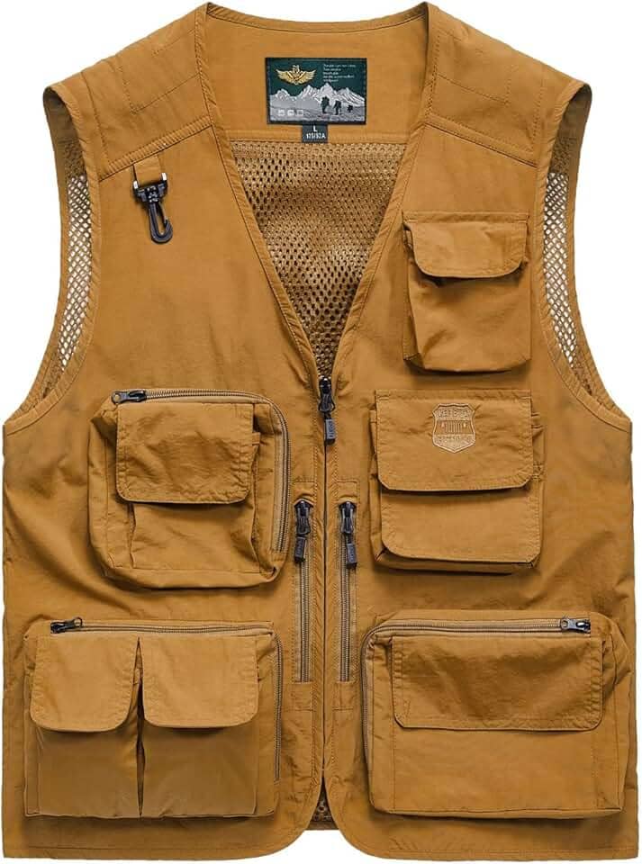 Colete de pesca com bolsos para fotografia ao ar livre, colete de malha nas costas, colete utilitário para trabalho de verão, jaqueta versátil
