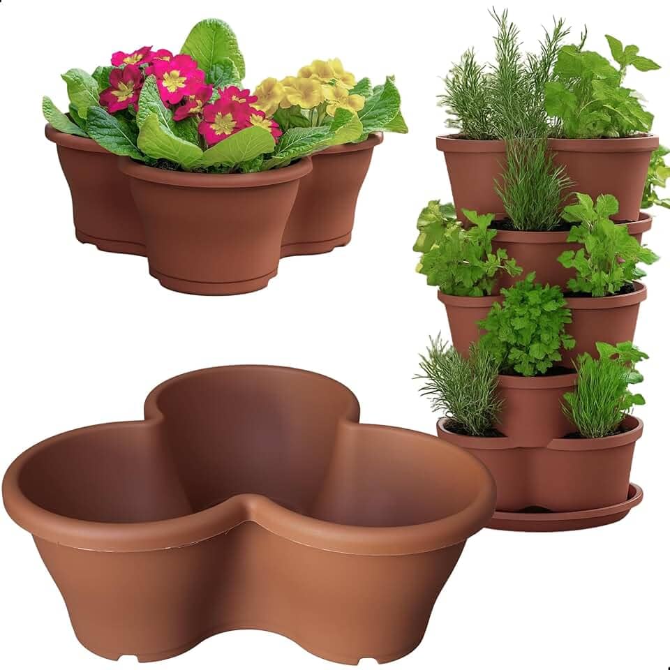 Vaso Treviso Tabaco Empilhável Jardim Vertical 11L Borda Anti Formiga para Plantas Ornamentais, Hortas, Frutas, Temperos, Suculentas e Flores