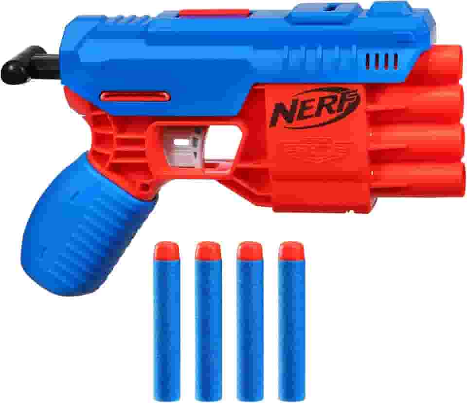 Nerf Lançador Alpha Strike Claw QS-4 Azul e Laranja, com 4 dardos Nerf Elite, brinquedo para meninos e meninas acima de 8 anos