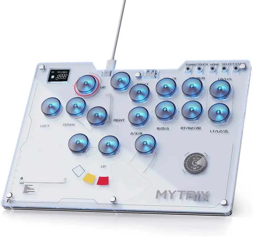 Mytrix Arcade Stick for Haute42 16Keys All-Button Leverless Controller for PC/PS4/PS3/Switch/Steam, Turbo Functions, RGB Light, Supports Hot Swap, SOCD, Removable Plate - Interstellar Design