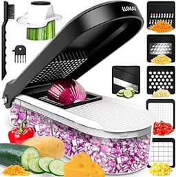 LUMAI Cortador Processador Triturador De Legumes, Queijos, Vegetais, Frutas e Alimentos Manual Multifuncional 6 Em 1 Com Recipiente, Fatiador, Picador, Ralador, Acessórios Para Cozinha