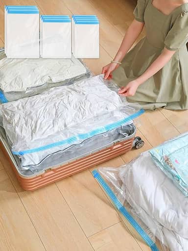 Pacote com 9 sacos de compressão para viagens, 3 sacos economizadores de espaço (sem necessidade de bomba), sacos de armazenamento de vedação a vácuo para roupas, 51 x 35 cm, 50 x 40 cm, 61 x 40 cm