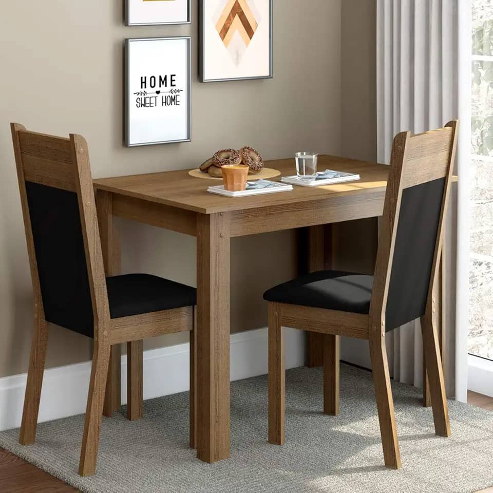Conjunto Sala de Jantar Madesa Lola Mesa Tampo de Madeira com 2 Cadeiras - Rustic/Preto/Sintético Preto