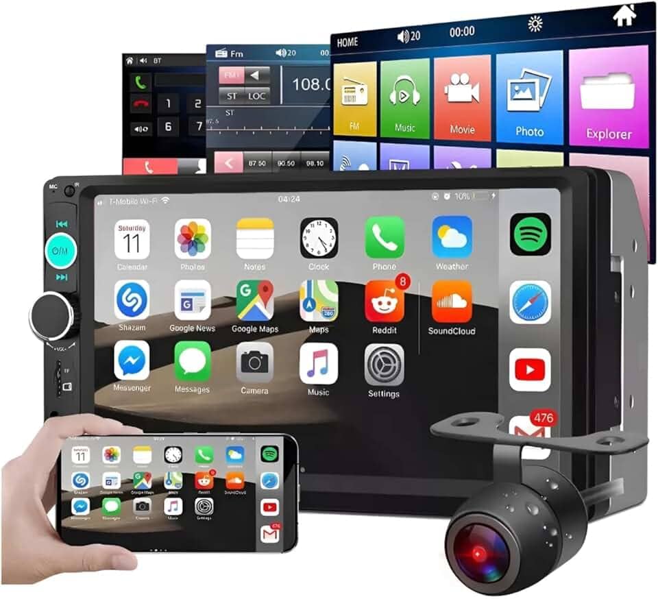 Central Multimídia MP5 Universal 2 DIN – Tela Touch Screen 7 Polegadas HD – Com Câmera de Ré para Manobras Seguras – Bluetooth, USB e Espelhamento de Tela (iOS/Android)