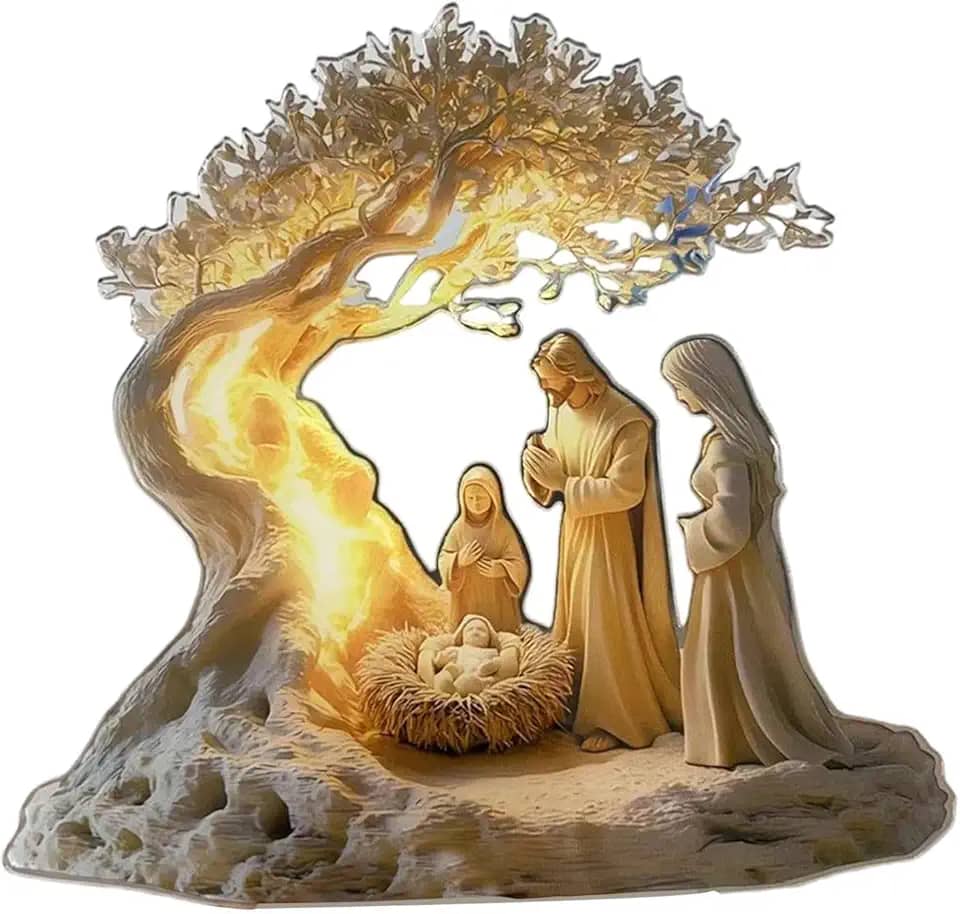 Enfeite de mesa de presépio de Natal 7,1 x 7,8 polegadas leve 2D acrílico plano