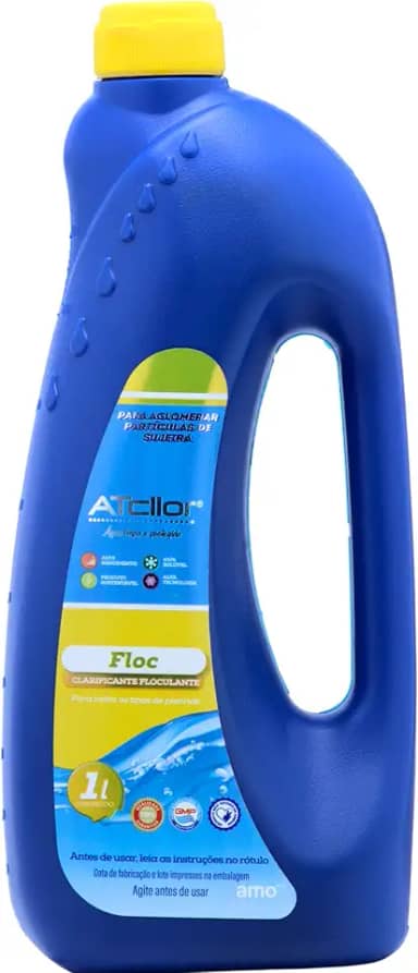 AtCllor, Clarificante floculante para piscina, Aglomera partículas de sujeira, AtFloc, Líquido, 1 Litro, Amarelo