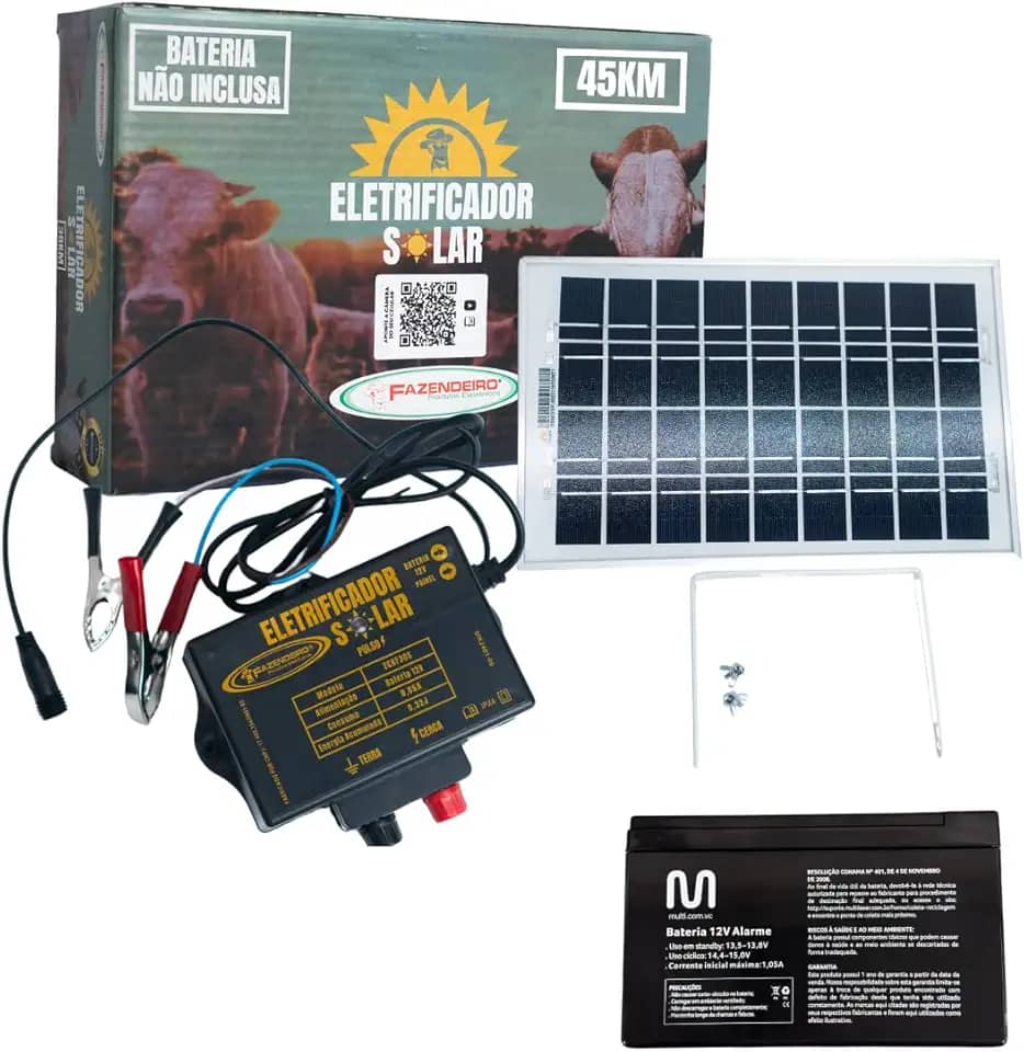 FAZENDEIRO, Cerca Elétrica Rural Eletrificador 45Km Solar com Bateria