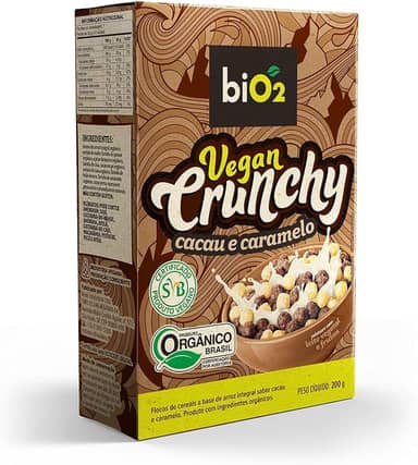 Cereal Matinal Orgânico biO2 Vegan Crunchy Cacau e Caramelo 200 g Vegano e sem Glúten