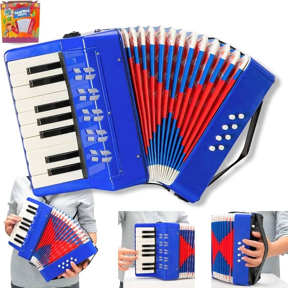 Acordeon Sanfona Gaita Infantil 8 Baixos 17 Teclas Brinquedo (Azul)