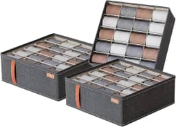 Organizador de Meias e Cuecas 32x32x11cm - Caixa com 20 Divisórias em Tecido Catiônico Cinza - Ideal para Uso Diário