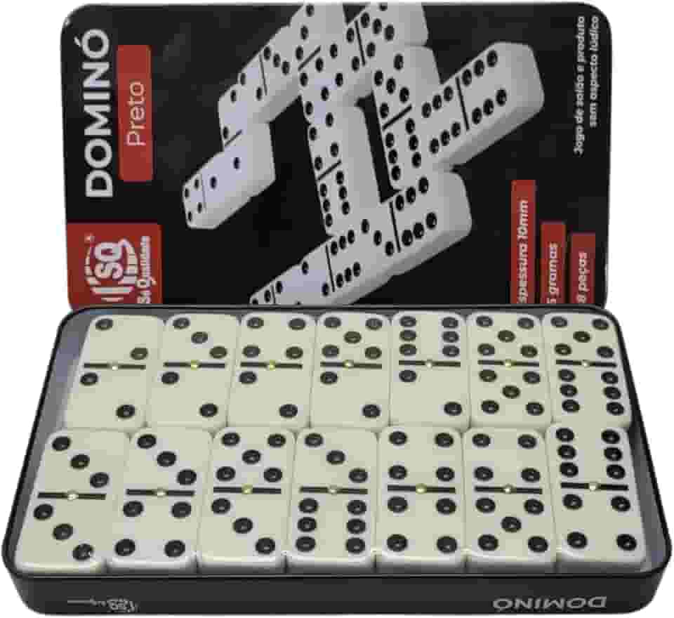 Dominó Profissional 10mm Estojo Lata 28 Peças Grande Preto Luxo Desafio Estratégia Viagem