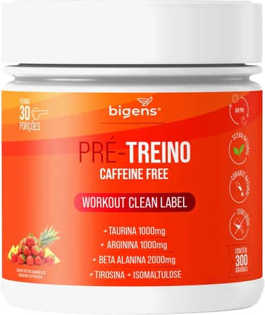 Pré Treino Bigens, Sem Cafeína, Adoçantes e Corantes Naturais, 300g (Unidade, Morango e Abacaxi)