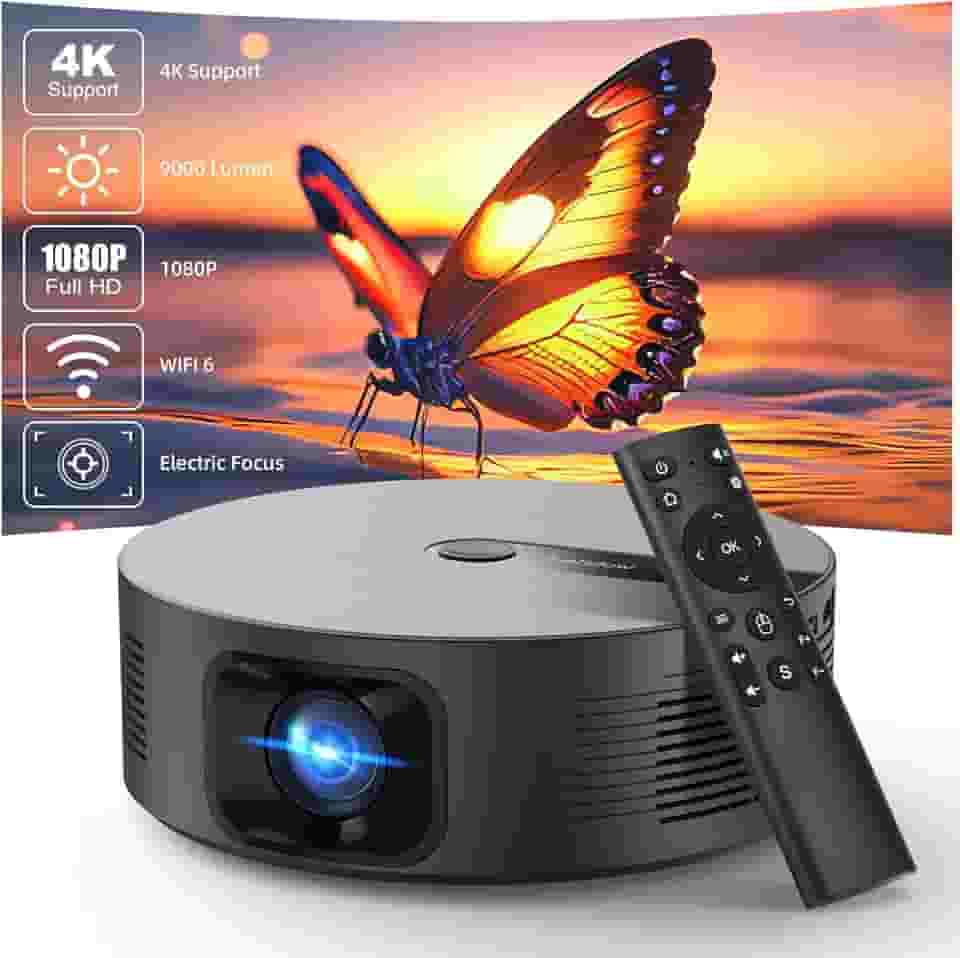 Projetor Smart 1080P 4k Full HD Portátil com Alto-Falante Integrado, 11000 Lm WiFi 6, Bluetooth 5.0 e Correção Automática - Ideal para Cinema em Casa, Jogos e Externas, bettdow AC1059, Negro