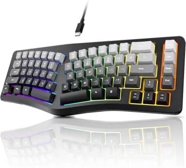 7KEYS Teclado ergonômico com fio, 69 teclas compactas com teclas de seta, retroiluminação RGB para PC, laptop, desktop (cinza)