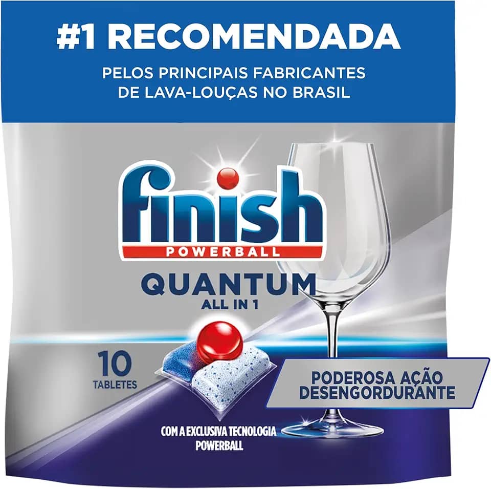 Finish Powerball Quantum, Detergente para Lava Louças em Tabletes, 10 Tabletes