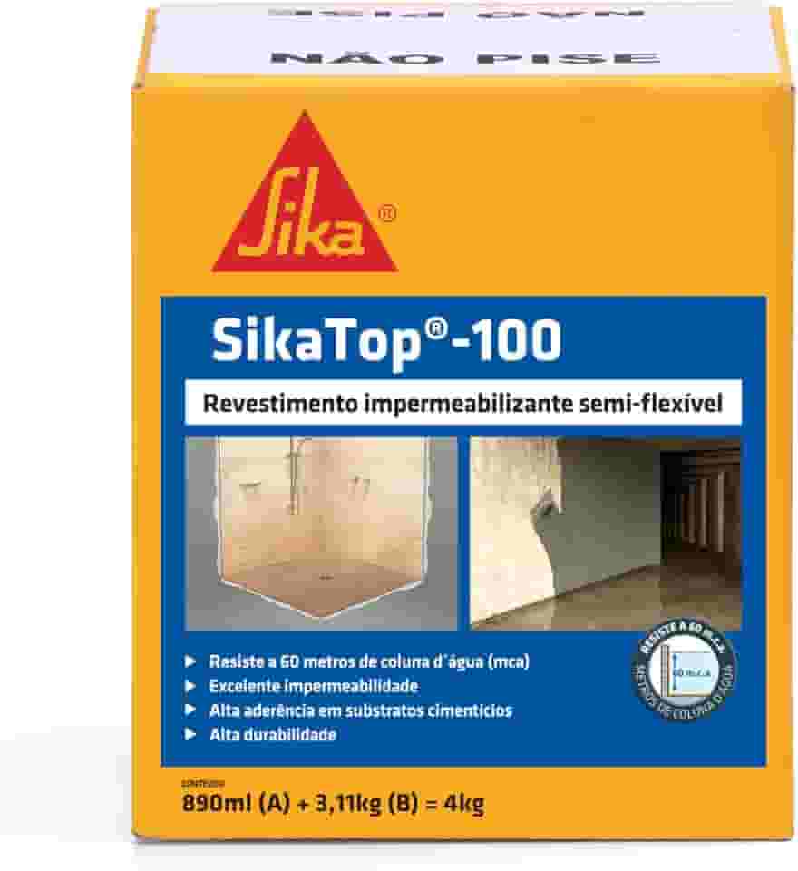 SIKA Sikatop 100, revestimento impermeável de alta aderência e de fácil aplicação, Cinza, Caixa 4Kg