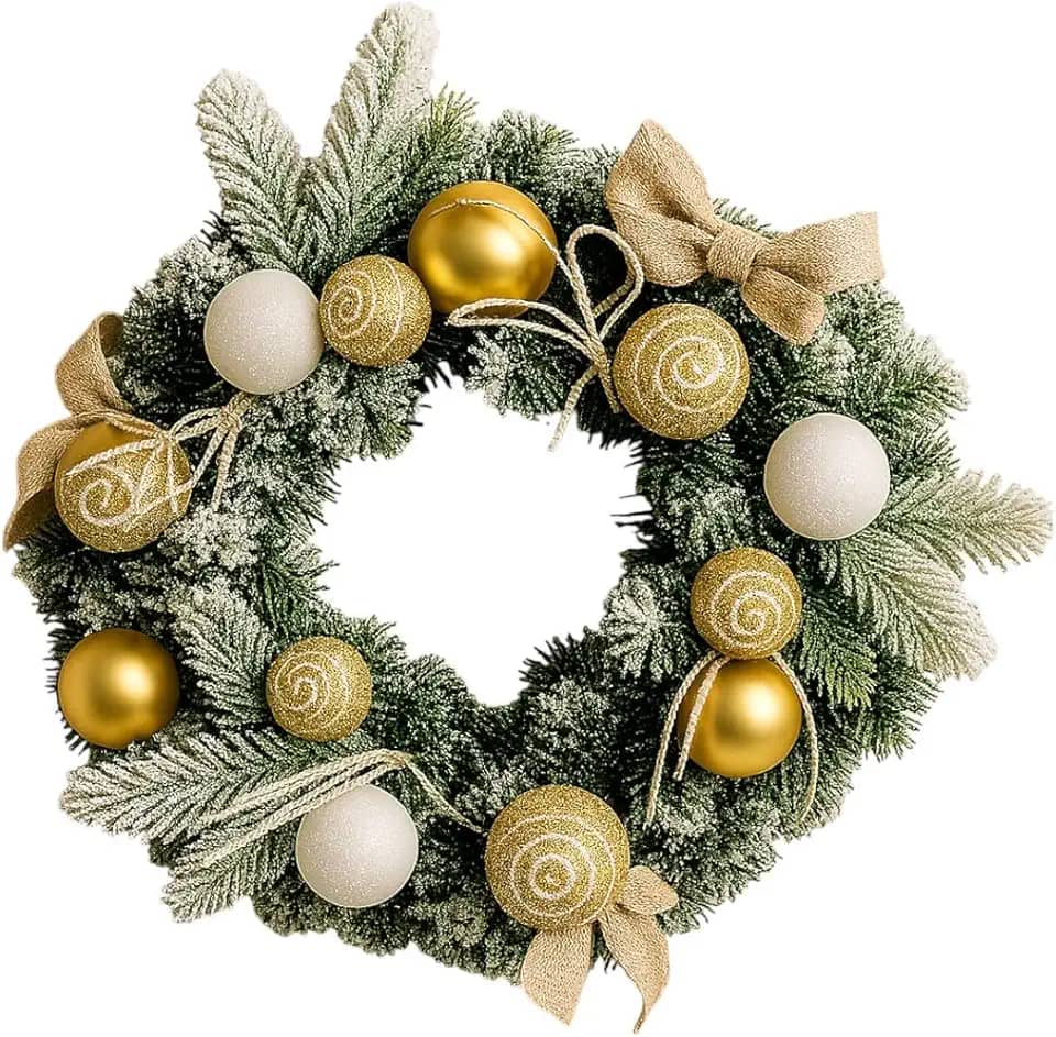 Guirlanda de Natal com Enfeites Flores 40cm Decoração Luxo (Branco e Vermelho)