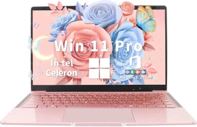 Svikou Laptop ouro rosa de 14 polegadas, Win 11 Pro (pré-instalado), processador Intel Quad-Core J4105, tela IPS FHD, 6 GB de RAM, SSD de 128 GB, notebook ultraleve para viagens, aulas online