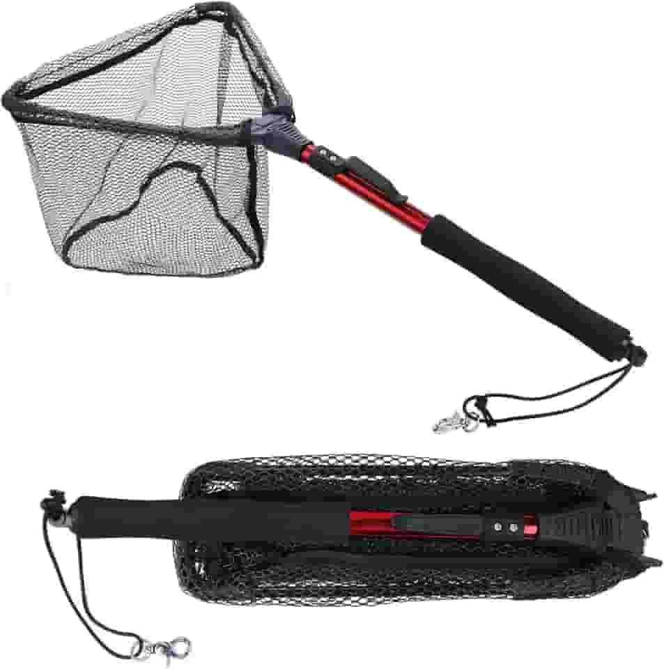 Sougayilang Rede de pesca para pouso de peixe, mastro telescópico dobrável dobrável com cabo de EVA, malha de material de nylon durável, captura ou liberação segura de peixes