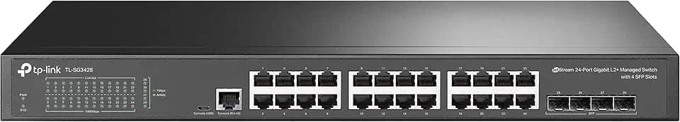 TP-Link SWITCH GERENCIÁVEL L2+ C/ 24 PORTAS GIGABIT E 4 SLOTS SFP JETSTREAM TL-SG3428 SMB, Preto