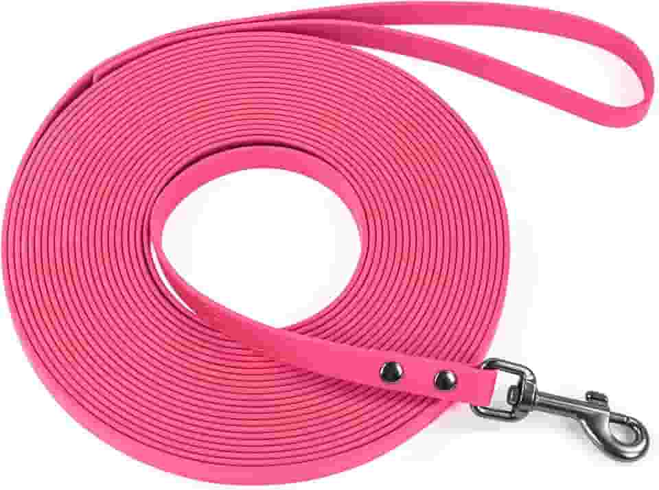 Wolfone Coleira impermeável para adestramento de cães longa – guia rosa de 10 metros para uso ao ar livre para recordação, praia, natação, caminhada – Longline forte para cães pequenos, médios e
