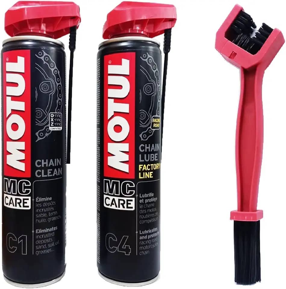 SPRAY LUBRIFICANTE DE CORRENTE MOTO - MOTUL - C1 + C4 CHAIN CLEAN - 400 ML MOTO SPEED RACING + ESCOVA DE LIMPEZA