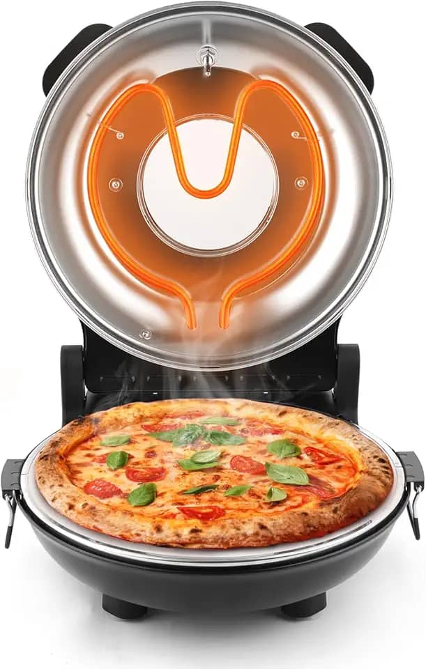 KLAIF Forno elétrico de pizza de bancada de 30 cm com pedra cerâmica, controles de temperatura ajustáveis duplos, inclui 4 ferramentas de pizza (preto)