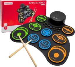 Conjunto Bateria Eletrônica Portátil com 9 Pads Sensíveis, Alto-Falantes Duplos, Conexão USB MIDI, Função de Gravação e Reprodução para Iniciantes e Prática em Casa