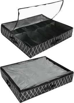 QENWKXZ Pacote com 2 organizadores de armazenamento de sapatos sob a cama para armário, caixa de sapatos embaixo da cama, compartimentos ajustáveis, roupa de cama de armazenamento sob a cama com alças