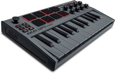 Akai Professional MPK Mini MK3 - Controlador de Teclado MIDI USB com 25 Teclas, 8 Pads de Bateria Iluminados, 8 Knobs, Software de Produção Musical e Pacote de Sons da Native Instruments, Cinzento