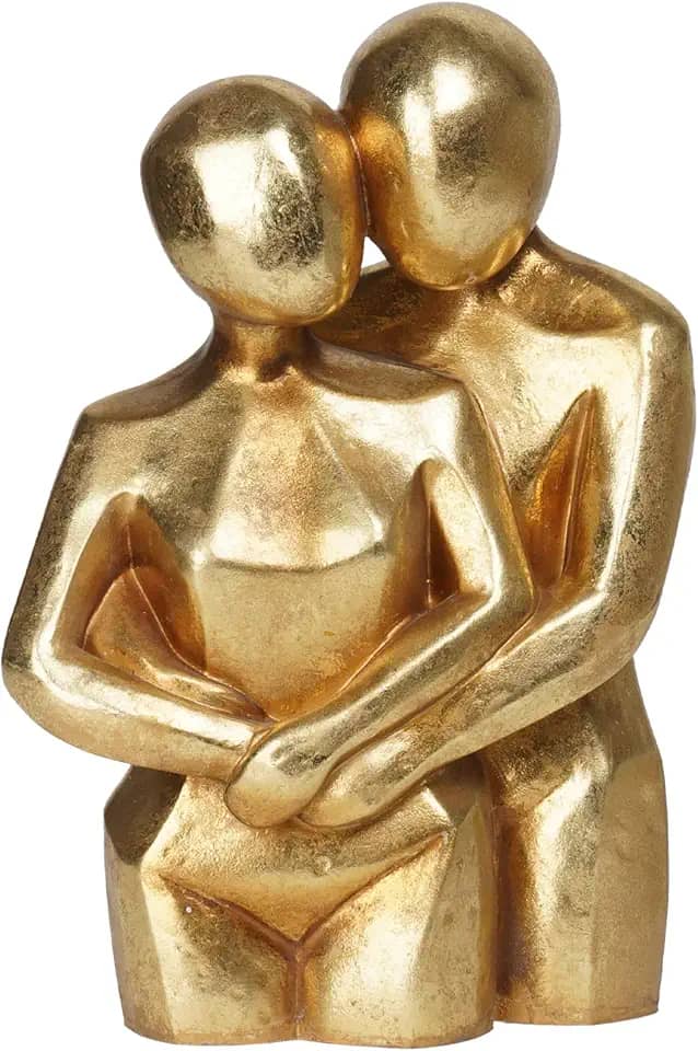 Guichifun Esculturas de casal abraçando decoração de casa - estátuas modernas românticas abstratas para amantes estatuetas de resina dourada estatuetas colecionáveis presente de casamento para decoração de prateleira de escritório em casa 18 x 10 cm