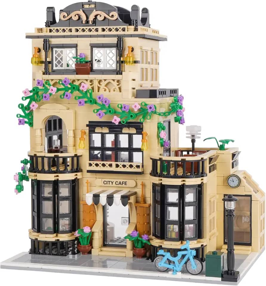 Conjunto 3 em 1 de construção de casas de cidade, blocos de modelos de arquitetura de villa de praia à beira-mar, brinquedos Street View, kit de construção moderna para adultos e adolescentes