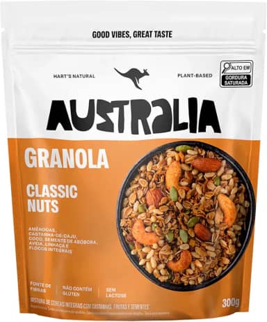 Hart's Natural Granola Australia Classic Nuts | Granola Sem Glúten, Sem Lactose, Vegano | 100% Natural | Alto em Fibras | Snack Saudável | 300g