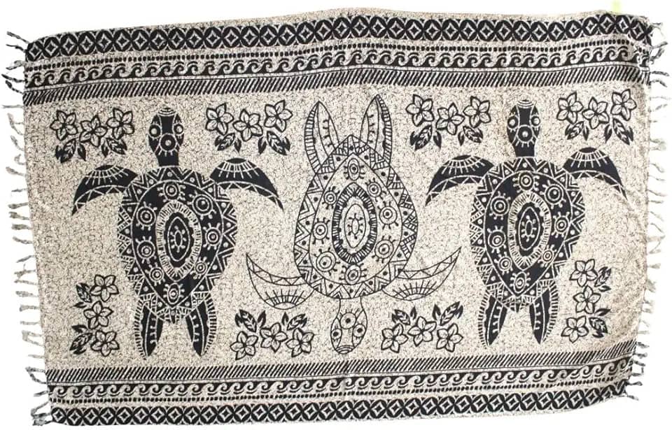 Canga de Praia 100% Viscose com Estampa de Tartarugas, 168m x 1,15m