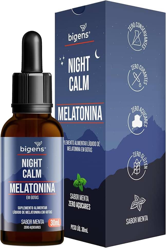 Night Calm Melatonina em gotas, 30 mL, Biogens (Menta)