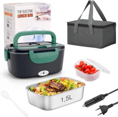 Marmita Elétrica 1,5L Aço Inox Portátil Bivolt 12v/24v 110v/220v Lancheira Térmica para Adultos para Carro/Caminhão/Escritório