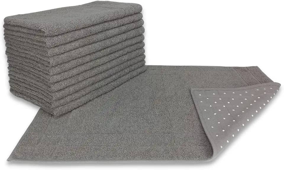 Kit 05 Tapete para Banheiro Atoalhado Felpudo Luxo c/Antiderrapante 550g/m² 45x70cm Padrão Hotel/Pousada - Cinza