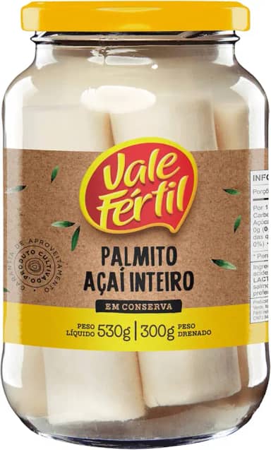 Vale Fértil Palmito Açaí Em Conserva Inteiro Vidro 300G Pequeno
