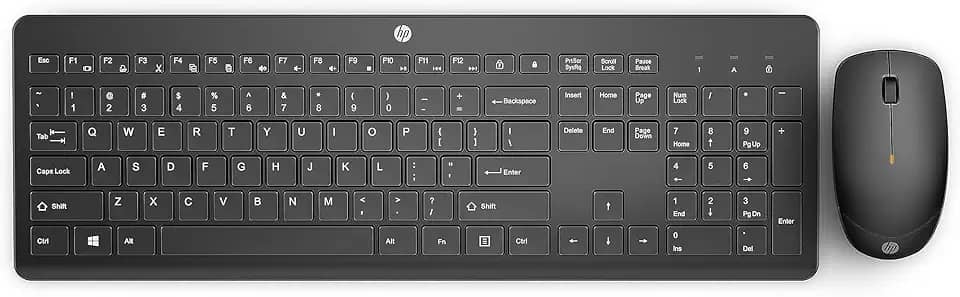 Combo de Teclado e Mouse Ergonômico Sem Fio HP 230 - com Dongle USB Wireless, Digitação Silenciosa, Design Elegante, Até 12 Meses de Bateria, Layout BR, Preto (18H24AA#AC4)