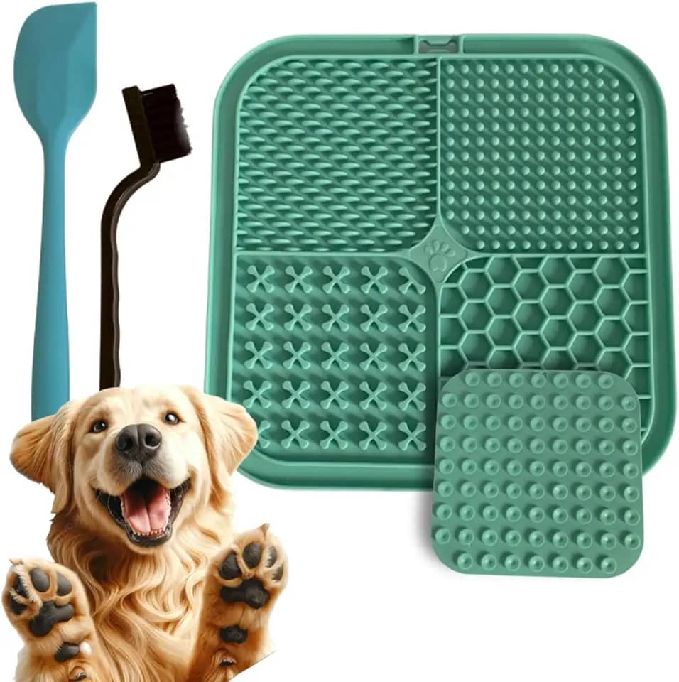 Tapete Silicone Pet Lambedor Para Cães Gatos com Ventosa - Lamber Interativo Inibidor de Ansiedade - ALVATEC ATC® (Verde)