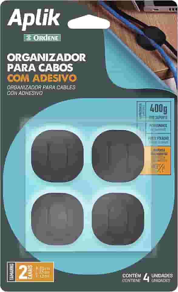 Ordene - Organizador para Cabos Emborrachado Duplo com Adesivo, Cor Preta, Linha Aplik