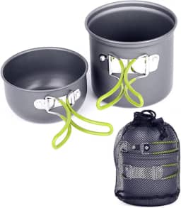 Kit de Panelas Camping em Alumínio Táticas 2 Pçs Com Pegador e Bolsa de Transporte