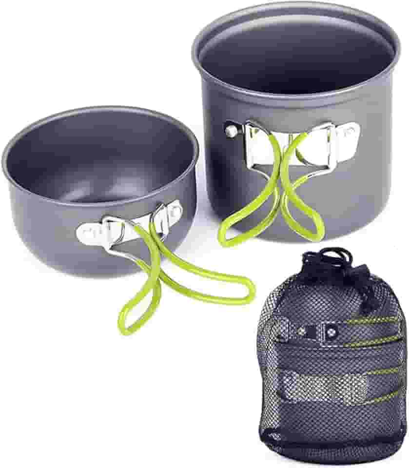 Kit de Panelas Camping em Alumínio Táticas 2 Pçs Com Pegador e Bolsa de Transporte